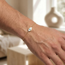 Load image into Gallery viewer, 14k Yellow Gold 15.6mm Mother of Pearl Gemstone Evil Eye Enamel Charm Link Bracelet, Adjustable 6.25" - 7 Inch
