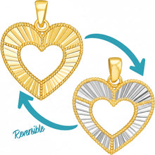 Load image into Gallery viewer, Italian 14k Two-Tone Gold 17.5mm Reversible Radiant Open Heart Charm Pendant with Optional Necklace,  16-18 Inch
