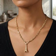 Load image into Gallery viewer, 14k Yellow Gold Heart Push Lock  for Charm and Pendant 5.8mm Alternating Twist and Flat Rolo Link Chain Necklace, 18 Inch
