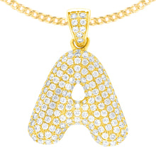 Load image into Gallery viewer, 10k Yellow Gold 0.7&quot; Pave CZ Personalized Bubble Alphabet Letter A - Z Initial Charm Pendant with optional Chain Necklace
