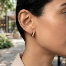 Load image into Gallery viewer, Italian .09cttw Diamond 14k Yellow Gold Round Wide Huggie Hoop Earrings
