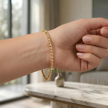 Load image into Gallery viewer, 14k Yellow Gold 3mm Alternating Smooth &amp; Faceted Bead Link Bracelet, Adjustable 7" - 8 Inch
