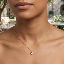 Load image into Gallery viewer, 14k Yellow Gold 4mm Birthstone Charm Pendant Chain Necklace, 16"-18" (Garnet Amethyst Aquamarine White Topaz Emerald Moonstone Ruby Peridot Blue Sapphire Pink Sapphire Citrine Sky Blue Topaz)
