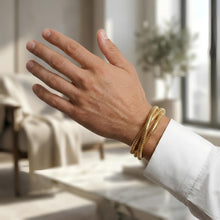 Load image into Gallery viewer, 14k Yellow Gold Triple Stretch Ribbed Tubogas Bangle Slip-on Bracelet, 7 Inch
