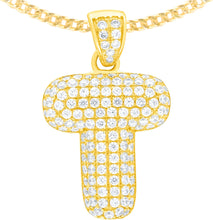 Load image into Gallery viewer, 10k Yellow Gold 0.7&quot; Pave CZ Personalized Bubble Alphabet Letter A - Z Initial Charm Pendant with optional Chain Necklace

