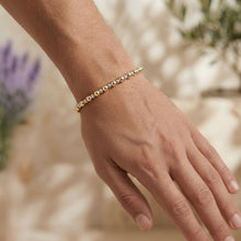 Load image into Gallery viewer, 14k Two-Tone Gold 3mm Alternating Smooth &amp; Faceted Bead Link Bracelet, Adjustable 7" - 8 Inch
