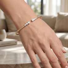 Load image into Gallery viewer, Italian 14k Two-Tone Gold .17cttw Diamond 3mm Beaded Open Cuff Bangle Bracelet
