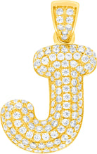 Load image into Gallery viewer, 10k Yellow Gold 0.7&quot; Pave CZ Personalized Bubble Alphabet Letter A - Z Initial Charm Pendant with optional Chain Necklace
