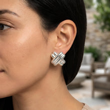Load image into Gallery viewer, 925 Sterling Silver or 14k Gold over Silver 22.8mm Puffy Double X Stud Earrings
