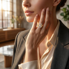 Load image into Gallery viewer, 10k Two-Tone Yellow Gold and White Gold 15mm Personalized A-Z Initial Cursive Letter Ring, Sizes 3 - 10
