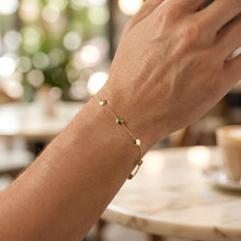 Load image into Gallery viewer, 14k Yellow Gold 4.2mm Bead &amp; Bar Charm 1.2mm Link Bracelet, Adjustable 6" - 8.5 Inch
