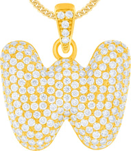 Load image into Gallery viewer, 10k Yellow Gold 0.7&quot; Pave CZ Personalized Bubble Alphabet Letter A - Z Initial Charm Pendant with optional Chain Necklace
