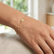 Load image into Gallery viewer, 14k Tri-Color Gold Virgin Mary, Cross &amp; Cube Charm Link Bracelet, Adjustable 7" - 7.5 Inch
