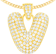Load image into Gallery viewer, 10k Yellow Gold 0.7&quot; Pave CZ Personalized Bubble Alphabet Letter A - Z Initial Charm Pendant with optional Chain Necklace
