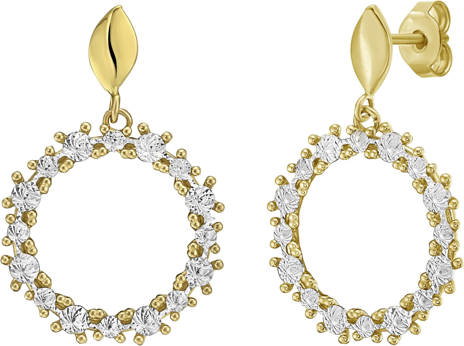 14k Yellow Gold 28mm Diamond Circle Gemstone Earrings