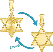 Load image into Gallery viewer, Italian 14k Yellow Gold 16.5mm Reversible Radiant &amp; High Shine Jewish Star of David, Magen David (Hebrew), Charm Pendant with Optional Necklace,  16-17-18 Inch
