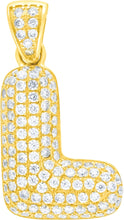 Load image into Gallery viewer, 10k Yellow Gold 0.5&quot; Pave CZ Personalized Bubble Alphabet Letter A - Z Initial Charm Pendant with optional Chain Necklace
