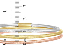 Load image into Gallery viewer, Italian 14k Tri-Color 8.7mm Triple Row Stretch Mesh Slip-On Bracelet
