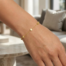 Load image into Gallery viewer, 14k Yellow Gold 4mm Heart Charm Link Bracelet and Anklet, Adjustable 6" - 8.5 Inch
