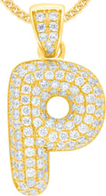 Load image into Gallery viewer, 10k Yellow Gold 0.5&quot; Pave CZ Personalized Bubble Alphabet Letter A - Z Initial Charm Pendant with optional Chain Necklace
