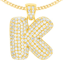 Load image into Gallery viewer, 10k Yellow Gold 0.7&quot; Pave CZ Personalized Bubble Alphabet Letter A - Z Initial Charm Pendant with optional Chain Necklace
