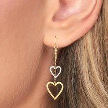 Load image into Gallery viewer, 10k Yellow Gold 40mm Double Heart Two-Tone Drop Earrings
