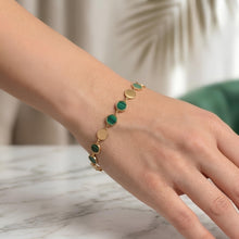Load image into Gallery viewer, 14k Yellow Gold 5mm Natural Onyx, Malachite or Turquoise Gemstone Round Mirror Link Bracelet, Adjustable 6.5" - 7.25 Inch
