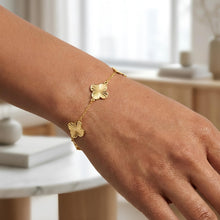 Load image into Gallery viewer, 14k Yellow Gold 14.5mm Radiating Clover Charm Cable Link Bracelet, Adjustable 6.5" - 7.25 Inch

