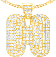 Load image into Gallery viewer, 10k Yellow Gold 0.5&quot; Pave CZ Personalized Bubble Alphabet Letter A - Z Initial Charm Pendant with optional Chain Necklace
