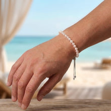 Load image into Gallery viewer, 14k White Gold 4mm Cultured Pearl Bolo Link Friendship Bracelet, Adjustable to 9.25 Inch
