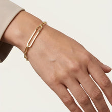 Load image into Gallery viewer, 14k Yellow Gold 3.2mm Paperclip Curved Bar Link Bracelet, 7 Inch
