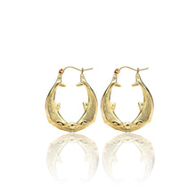 Load image into Gallery viewer, 10k Yellow Gold Friendship Love Kissing Dolphins Hoop Earrings
