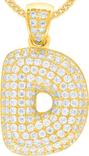 Load image into Gallery viewer, 10k Yellow Gold 0.5&quot; Pave CZ Personalized Bubble Alphabet Letter A - Z Initial Charm Pendant with optional Chain Necklace
