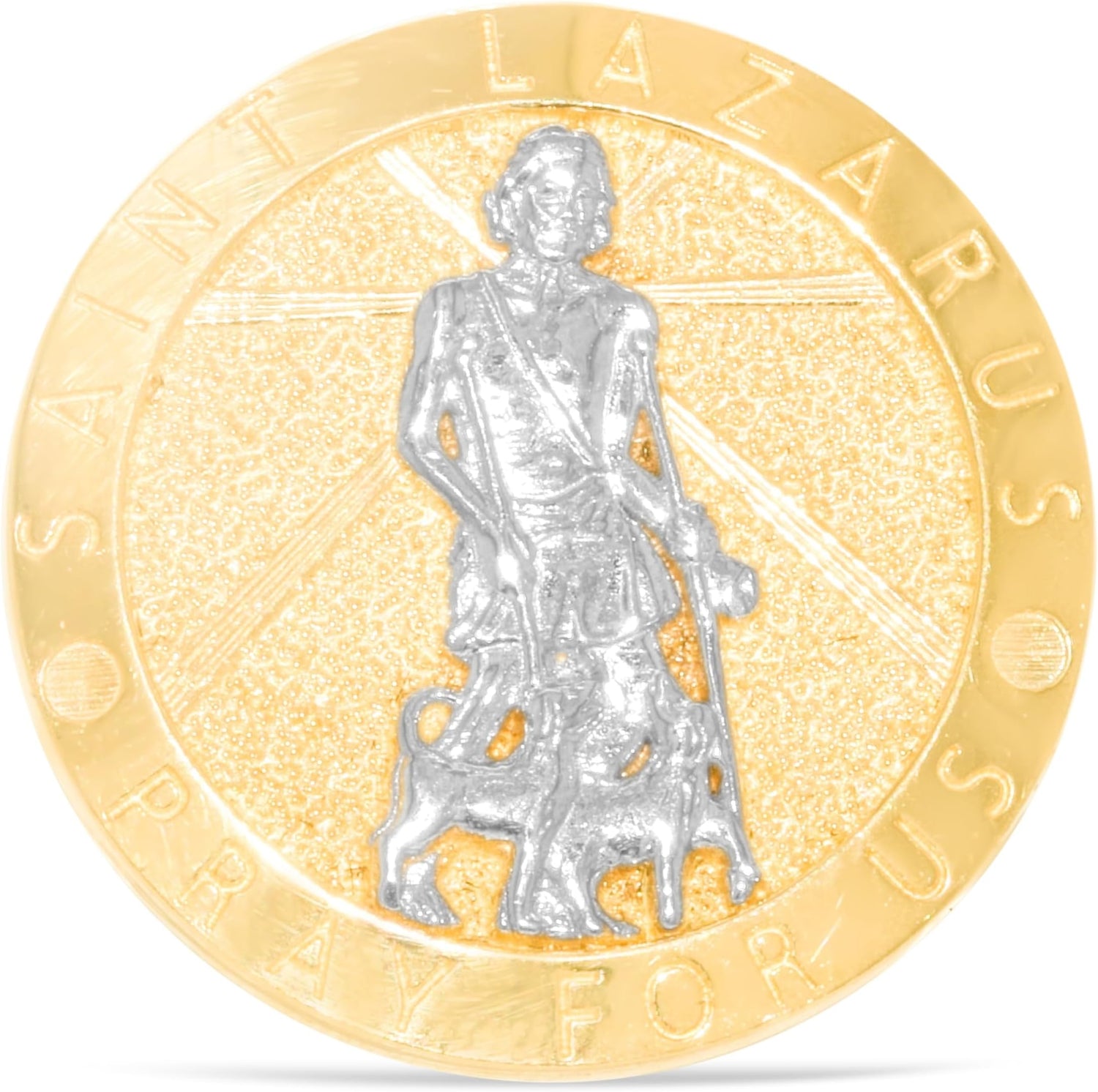 10k Yellow Gold 24mm St. Lazarus Pray For Us Catholic Saint Religious Medallion Men's Ring, Sizes 5 - 13