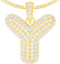 Load image into Gallery viewer, 10k Yellow Gold 0.5&quot; Pave CZ Personalized Bubble Alphabet Letter A - Z Initial Charm Pendant with optional Chain Necklace
