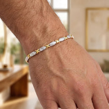 Load image into Gallery viewer, 14k Two-Tone Gold 3.3mm Diamond Cut XOXO Stampato Link Bracelet, 7.25 Inch
