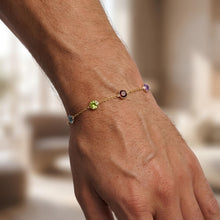 Load image into Gallery viewer, 14k Yellow Gold Link Natural Garnet, Peridot, Amethyst, Citrine, Blue Topaz Multi-Gemstone Bracelet, 7 Inch
