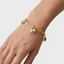 Load image into Gallery viewer, 14k Yellow Gold 4.5mm Paperclip Puffed Heart Charm Link Bracelet, 7.25 Inch
