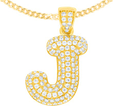 Load image into Gallery viewer, 10k Yellow Gold 0.5&quot; Pave CZ Personalized Bubble Alphabet Letter A - Z Initial Charm Pendant with optional Chain Necklace
