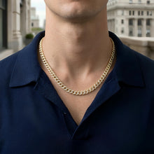 Load image into Gallery viewer, 14k Yellow Gold 8mm or 9mm Two-Tone with White Pave Squared Lite Miami Cuban Chain Necklace, 22"
