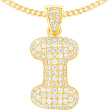 Load image into Gallery viewer, 10k Yellow Gold 0.7&quot; Pave CZ Personalized Bubble Alphabet Letter A - Z Initial Charm Pendant with optional Chain Necklace
