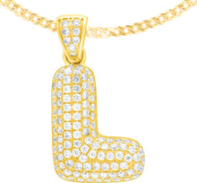 Load image into Gallery viewer, 10k Yellow Gold 0.5&quot; Pave CZ Personalized Bubble Alphabet Letter A - Z Initial Charm Pendant with optional Chain Necklace
