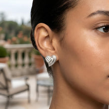 Load image into Gallery viewer, 925 Sterling Silver or 14k Gold over Silver 17mm Flat Back Ridged Heart Stud Earrings

