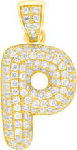 Load image into Gallery viewer, 10k Yellow Gold 0.7&quot; Pave CZ Personalized Bubble Alphabet Letter A - Z Initial Charm Pendant with optional Chain Necklace
