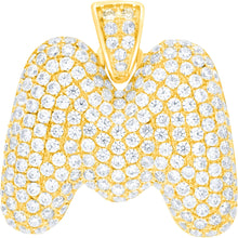 Load image into Gallery viewer, 10k Yellow Gold 0.5&quot; Pave CZ Personalized Bubble Alphabet Letter A - Z Initial Charm Pendant with optional Chain Necklace
