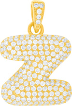 Load image into Gallery viewer, 10k Yellow Gold 0.5&quot; Pave CZ Personalized Bubble Alphabet Letter A - Z Initial Charm Pendant with optional Chain Necklace
