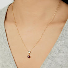 Load image into Gallery viewer, 14k Yellow Gold Natural Gemstone Clover Charm Adjustable Chain Necklace, 16 Inch-18" (Swiss Blue Topaz, Garnet, Amethyst, Citrine or Peridot)
