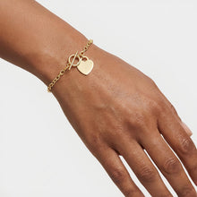 Load image into Gallery viewer, 14k Yellow Gold 2.5mm Customizable Engravable Heart Charm Toggle Oval Cable Link Bracelet, 7.5 Inch
