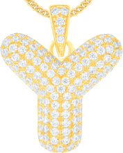 Load image into Gallery viewer, 10k Yellow Gold 0.7&quot; Pave CZ Personalized Bubble Alphabet Letter A - Z Initial Charm Pendant with optional Chain Necklace
