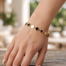Load image into Gallery viewer, 14k Yellow Gold 5mm Natural Onyx, Malachite or Turquoise Gemstone Round Mirror Link Bracelet, Adjustable 6.5" - 7.25 Inch

